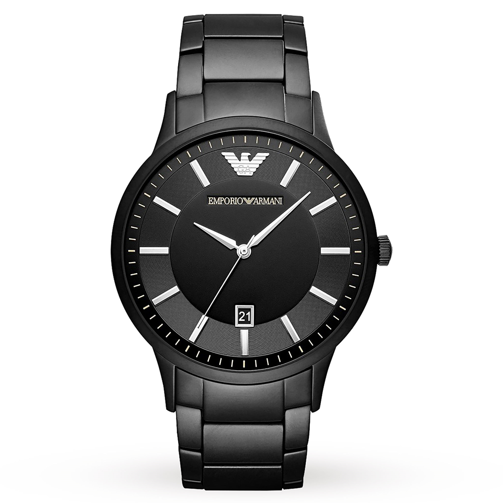 Mens Gents Black Dial Stainless Steel Strap Emporio Armani