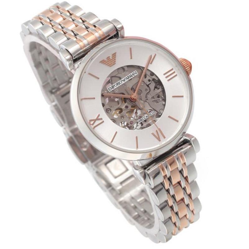 Ladies / Womens Meccanico Silver Rose Gold Stainless Steel Emporio Armani Designer Watch AR1992