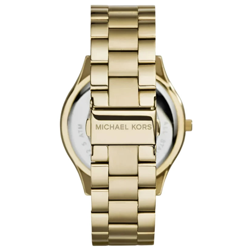 Michael Kors Ladies Slim Runway Gold Green Watch MK3435