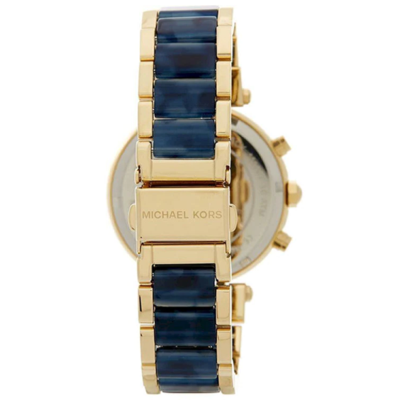 Ladies / Womens Parker Two-Tone Blue Stainless Steel Chronograph Michael Kors Designer Watch MK6238