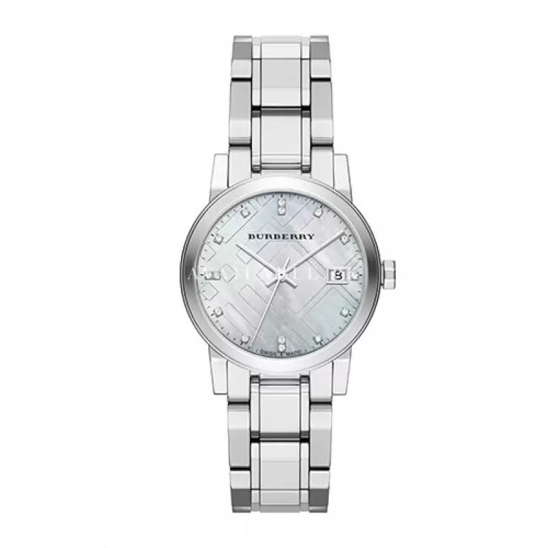 Ladies / Womens The City Engraved Silver Steel Burberry Bracelet Designer Watch BU9233