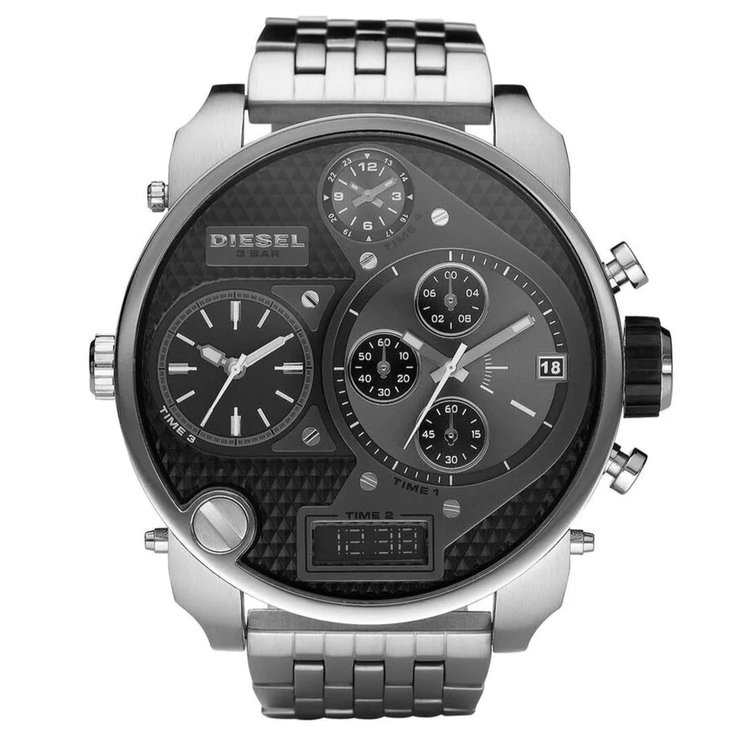 Mens / Gents Mr Daddy Silver Stainless Steel Chronograph Diesel Designer Watch DZ7221