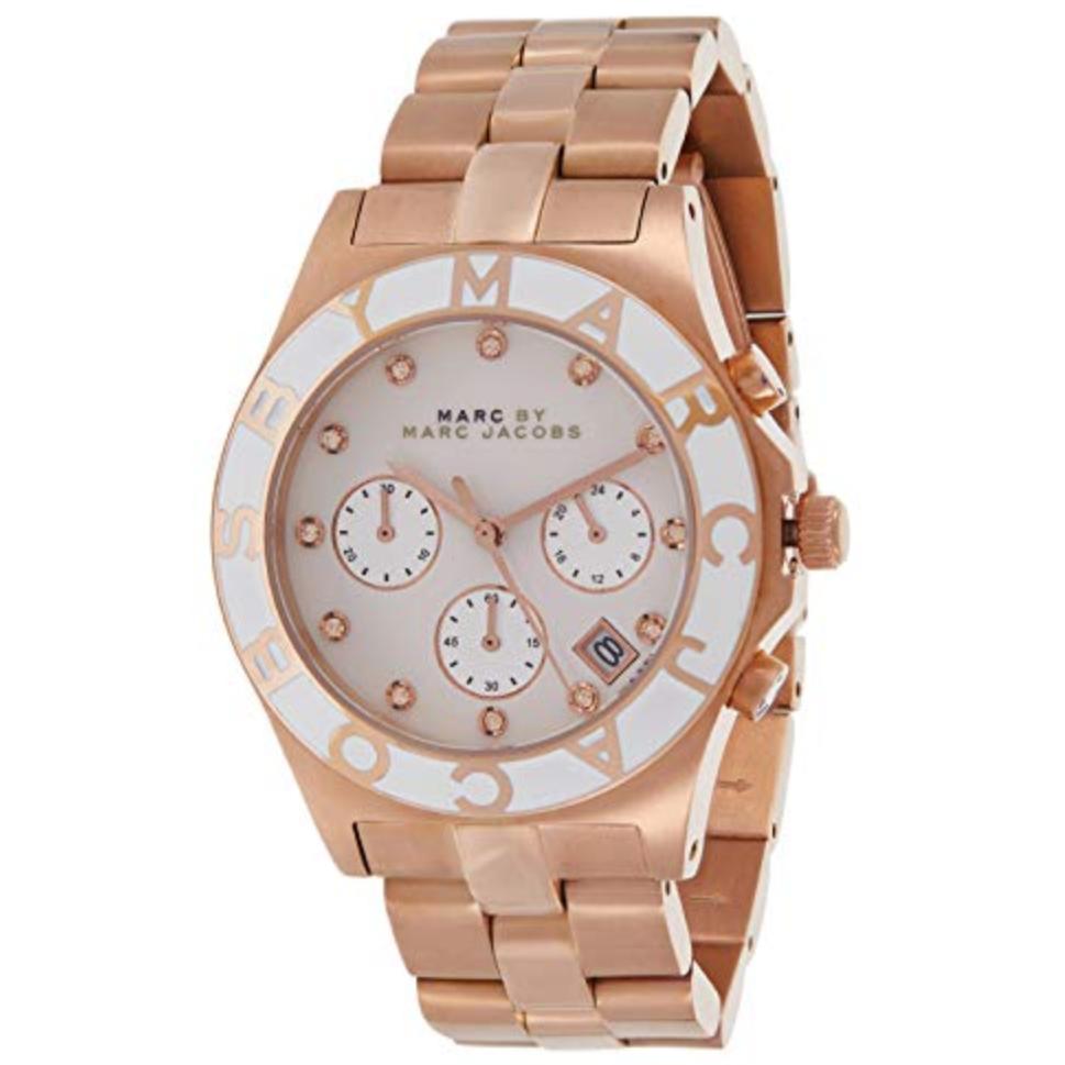 Ladies / Womens Blade Rose Gold Stainless Steel Chronograph Marc Jacobs Designer Watch MBM3082