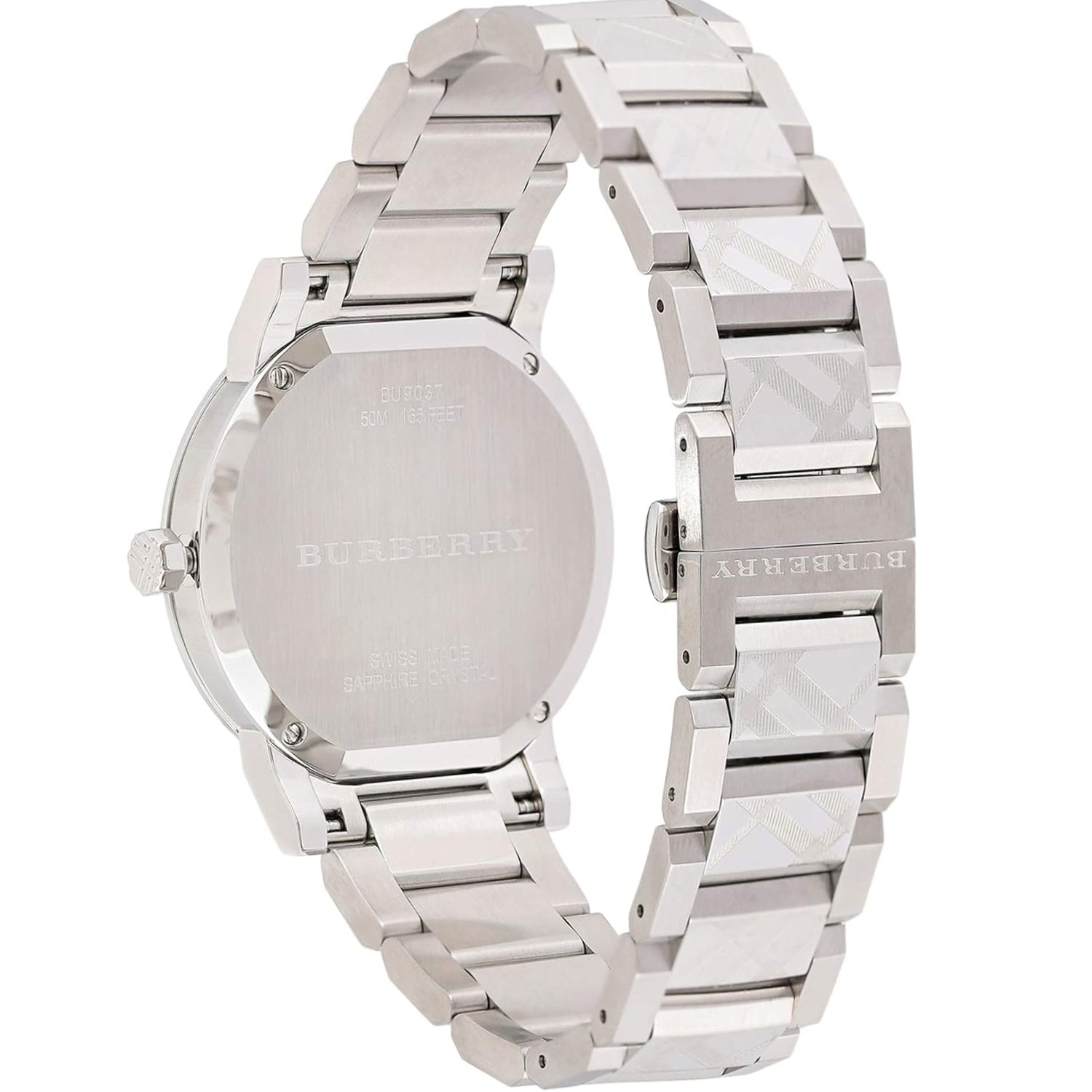 Burberry Ladies The City Engraved Checked Steel Watch BU9037