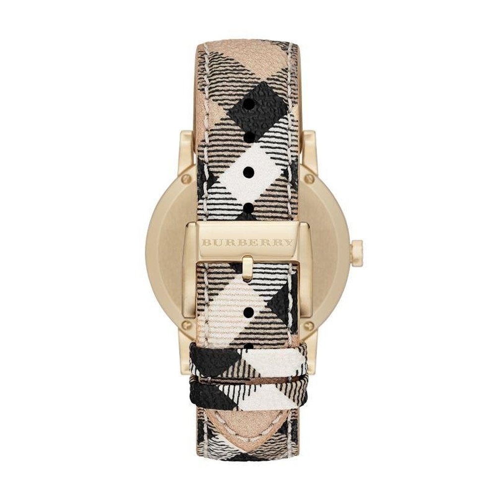 Burberry Ladies The City Haymarket Check Yellow Gold Watch BU9026