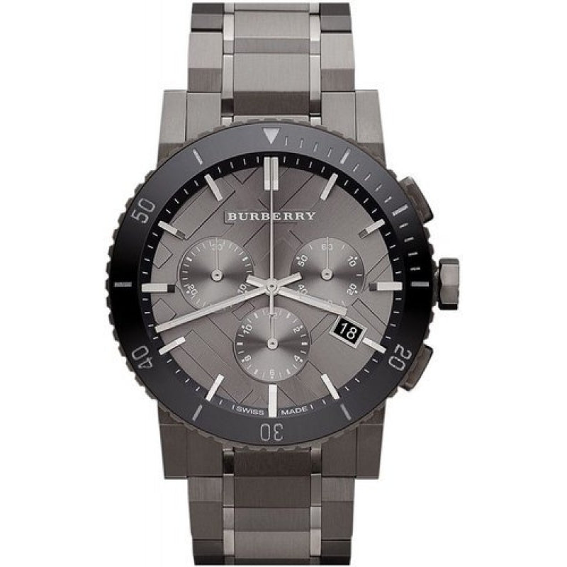 Mens / Gents Gunmetal Grey Ion Plated Chronograph Burberry Designer Watch BU9381