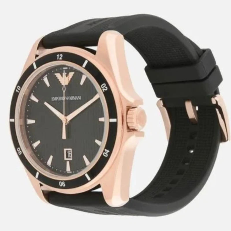 Mens / Gents Rose Gold Black Rubber Strap Emporio Armani Designer Watch AR11101