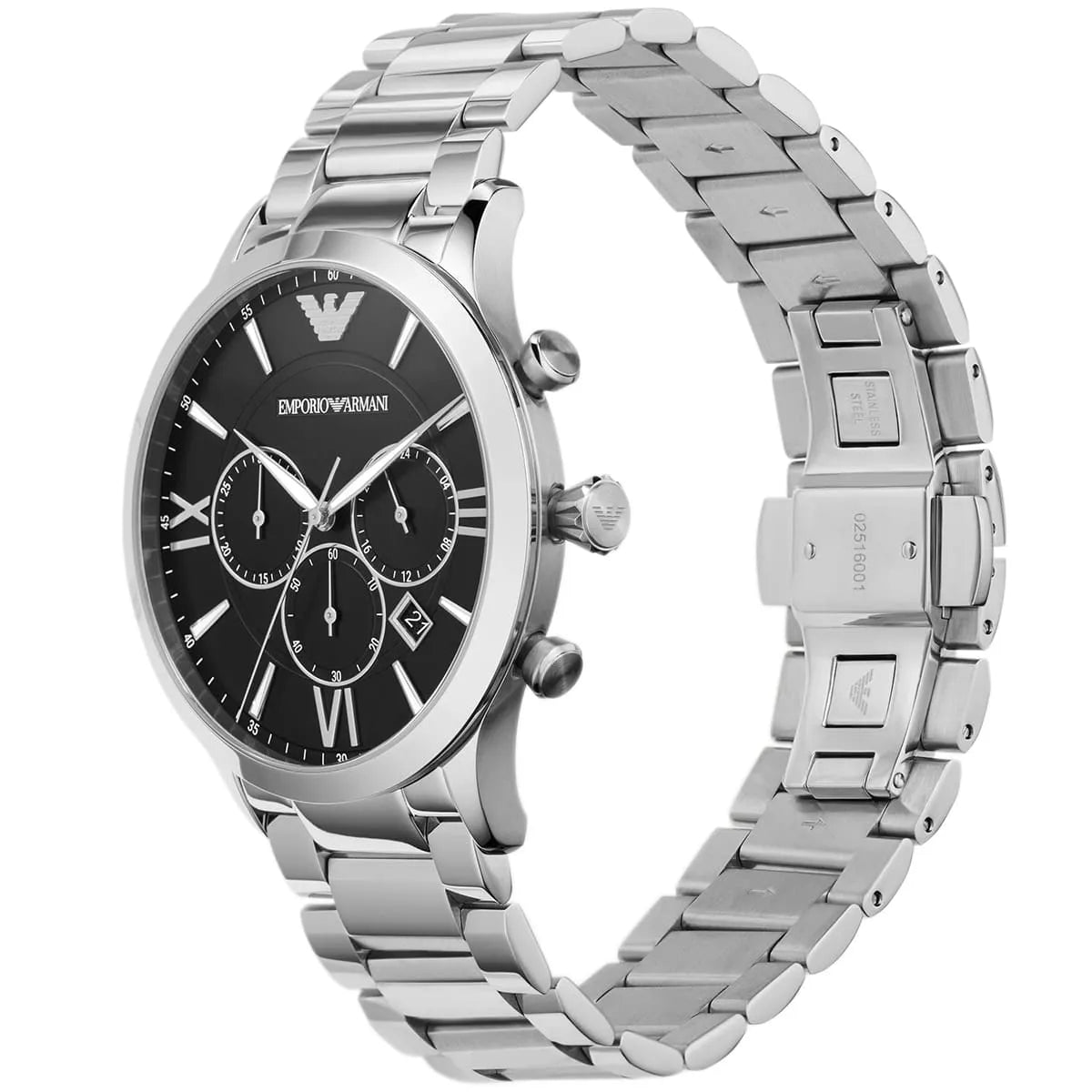 Mens / Gents Silver & Black Chronograph Stainless Steel Emporio Armani Designer Watch AR11208