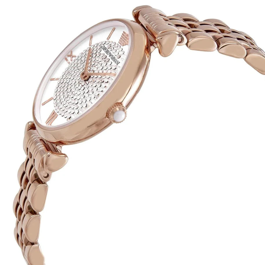 Ladies / Womens Rose Gold Glitz Stainless Steel Emporio Armani Designer Watch AR11244