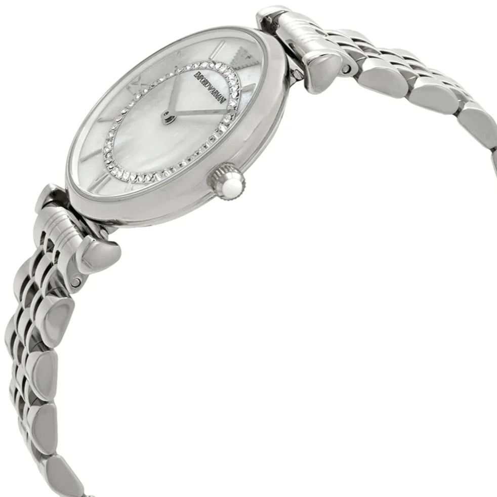 Ladies / Womens Silver Stainless Steel Crystal Emporio Armani Designer Watch AR1908