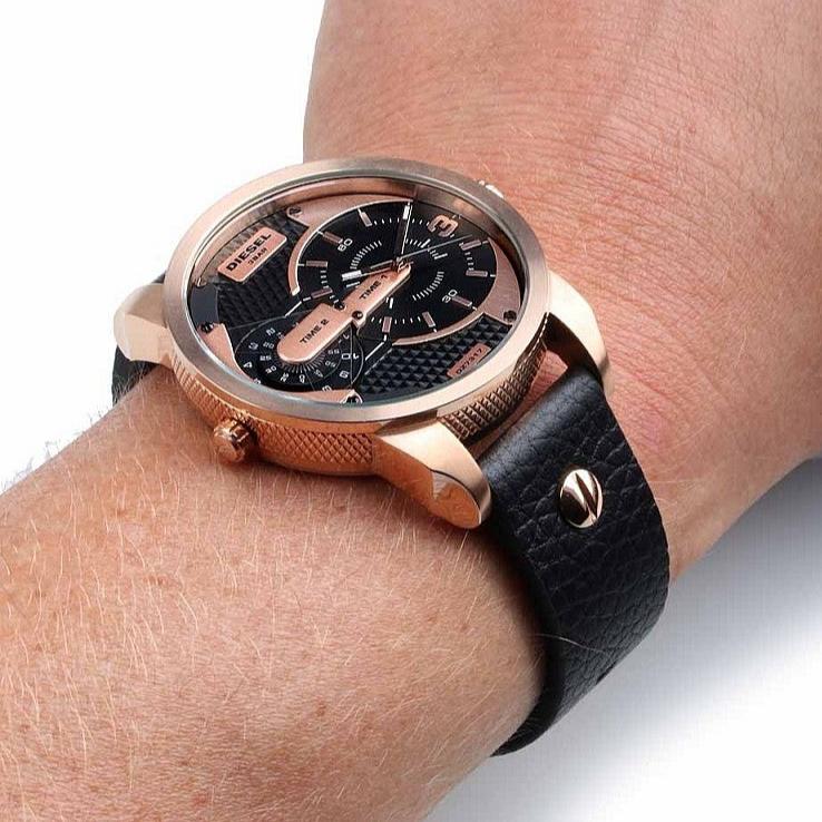 Mens / Gents Black & Rose Gold Mini Daddy Chronograph Diesel Designer Watch DZ7317