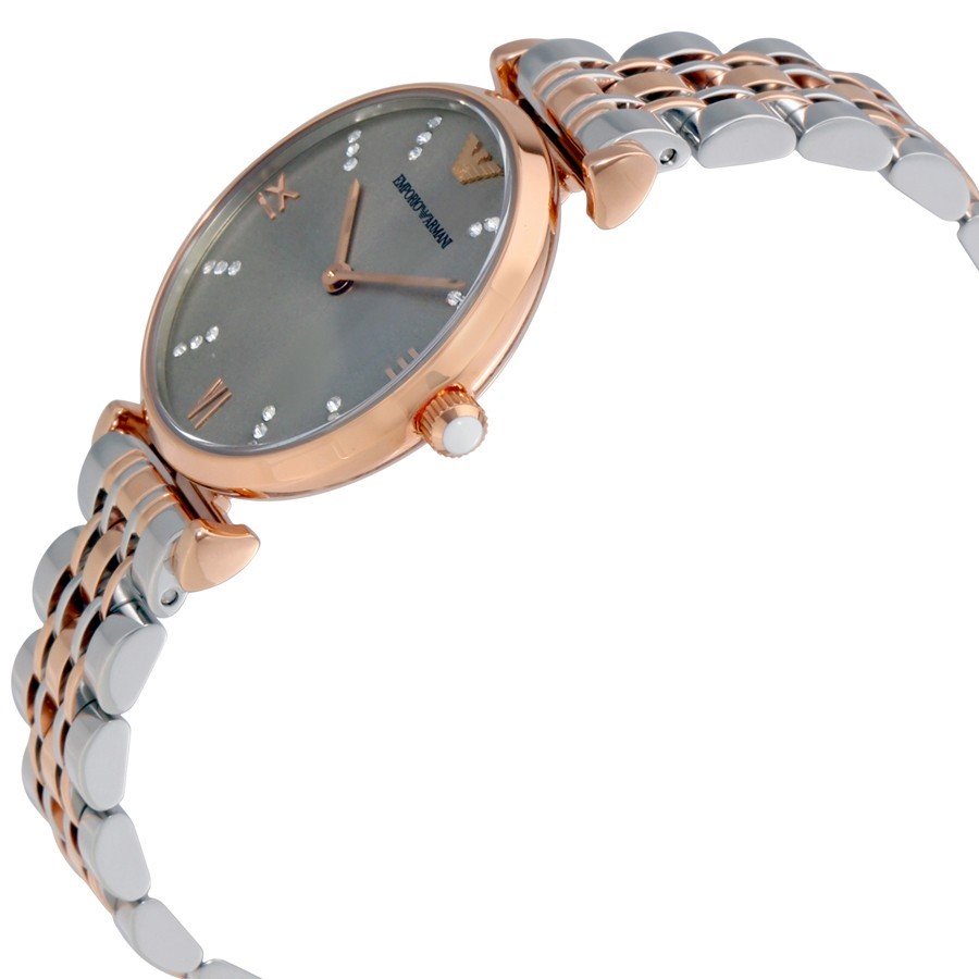 Ladies / Womens Silver and Rose Gold Two Tone Stainless Steel Emporio Armani Designer Watch AR1840