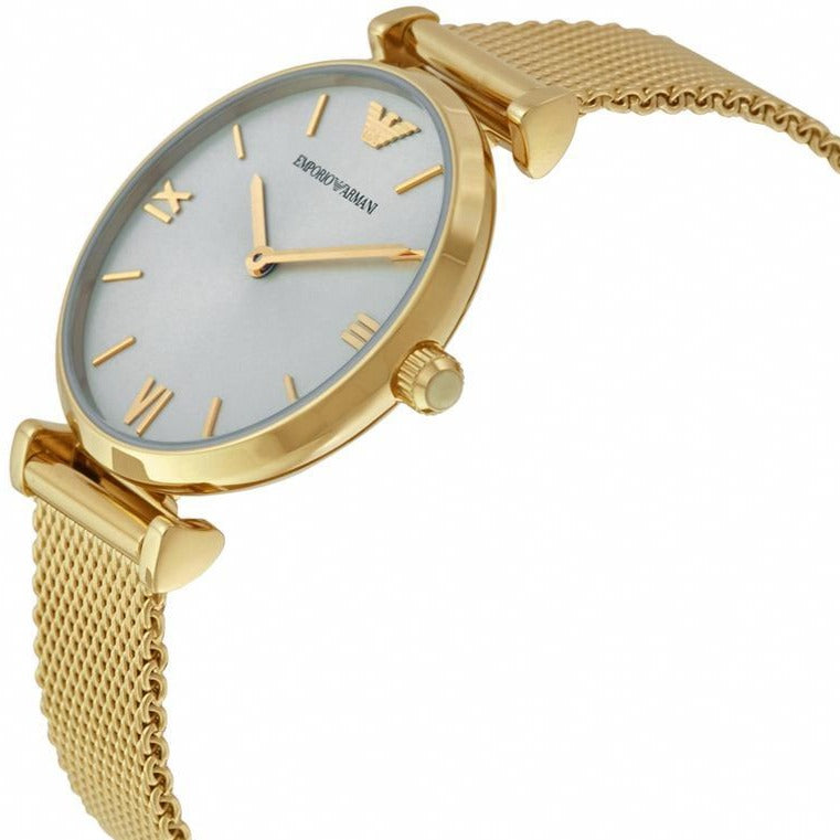 Ladies / Womens Gold Slim Mesh Designer Emporio Armani Designer Watch AR1957