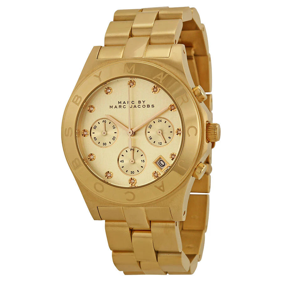 Ladies / Womens Blade Gold Stainless Steel Chronograph Marc Jacobs Designer Watch MBM3101