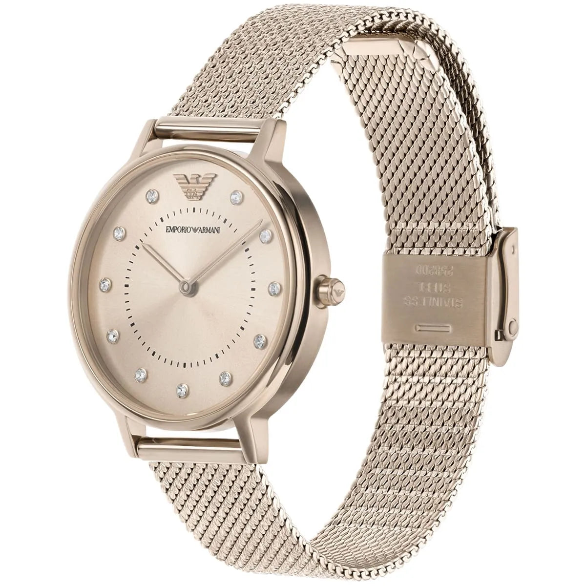 Ladies / Womens Rose Gold Stainless Steel Mesh Strap Emporio Armani Designer Watch AR11129