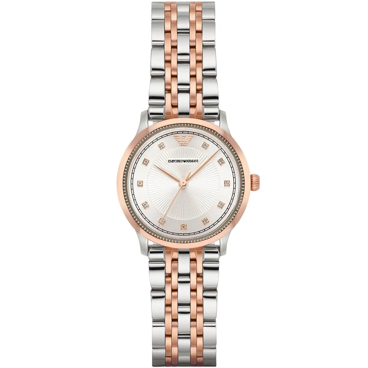 Ladies / Womens Rose Gold & Silver Stainless Steel Emporio Armani Designer Watch AR1962