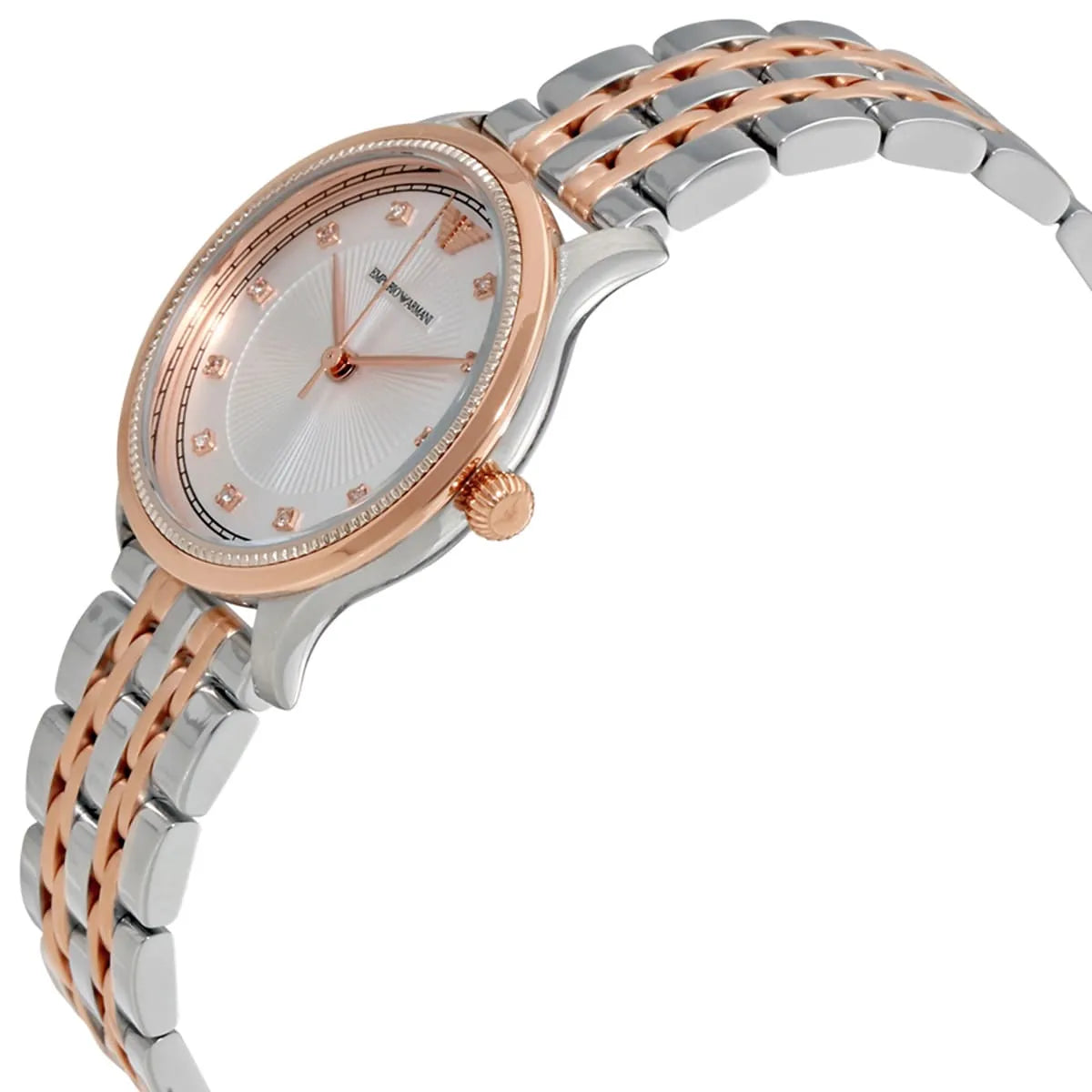 Ladies / Womens Rose Gold & Silver Stainless Steel Emporio Armani Designer Watch AR1962