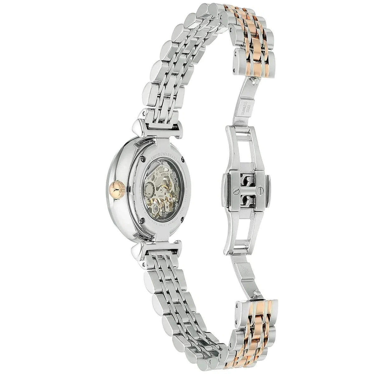 Ladies / Womens Meccanico Silver Rose Gold Stainless Steel Emporio Armani Designer Watch AR1992