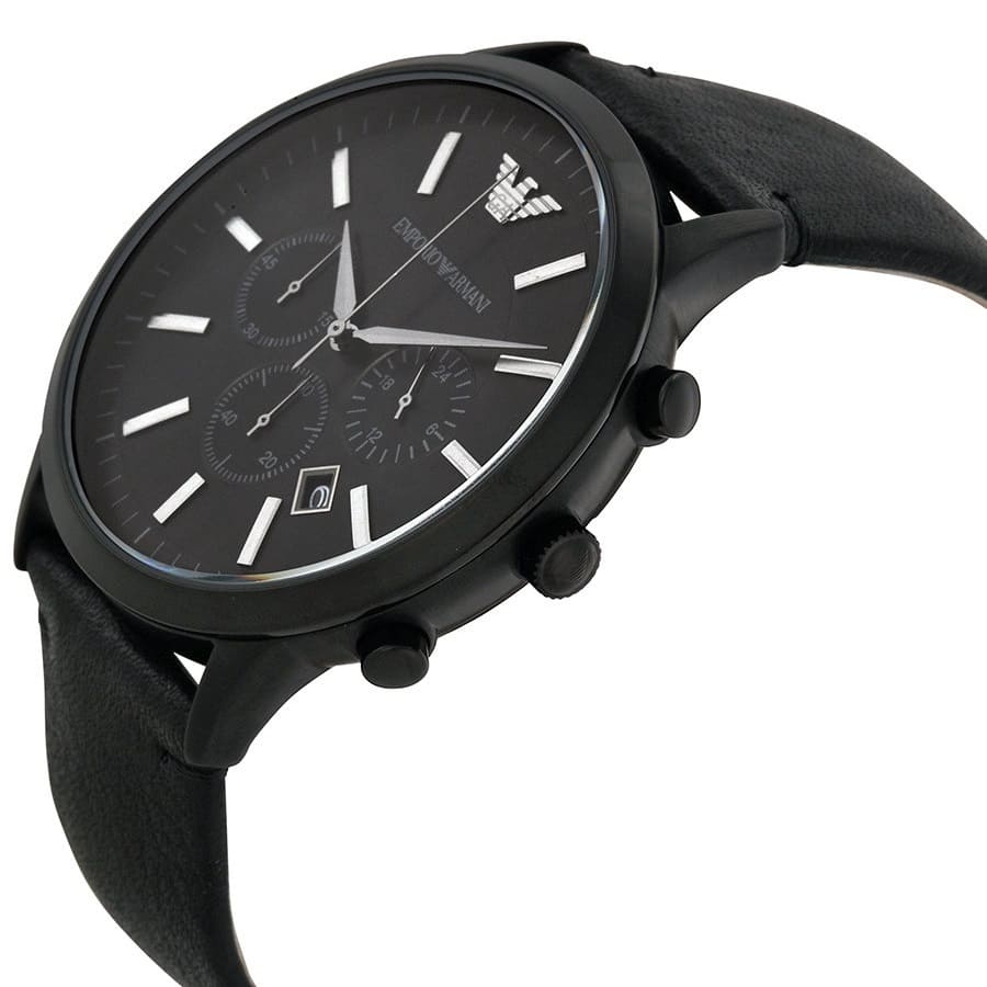 Mens / Gents Black Leather Strap Emporio Armani Designer Watch AR2461