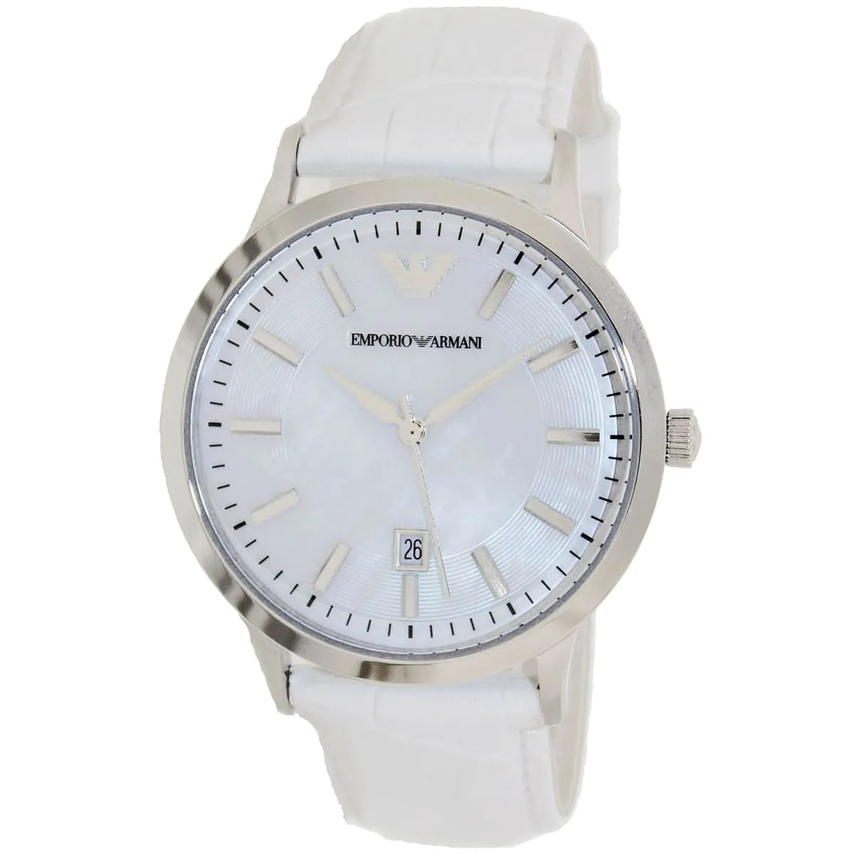 Ladies / Womens Mother of Pearl White Leather Strap Emporio Armani Designer Watch AR2465