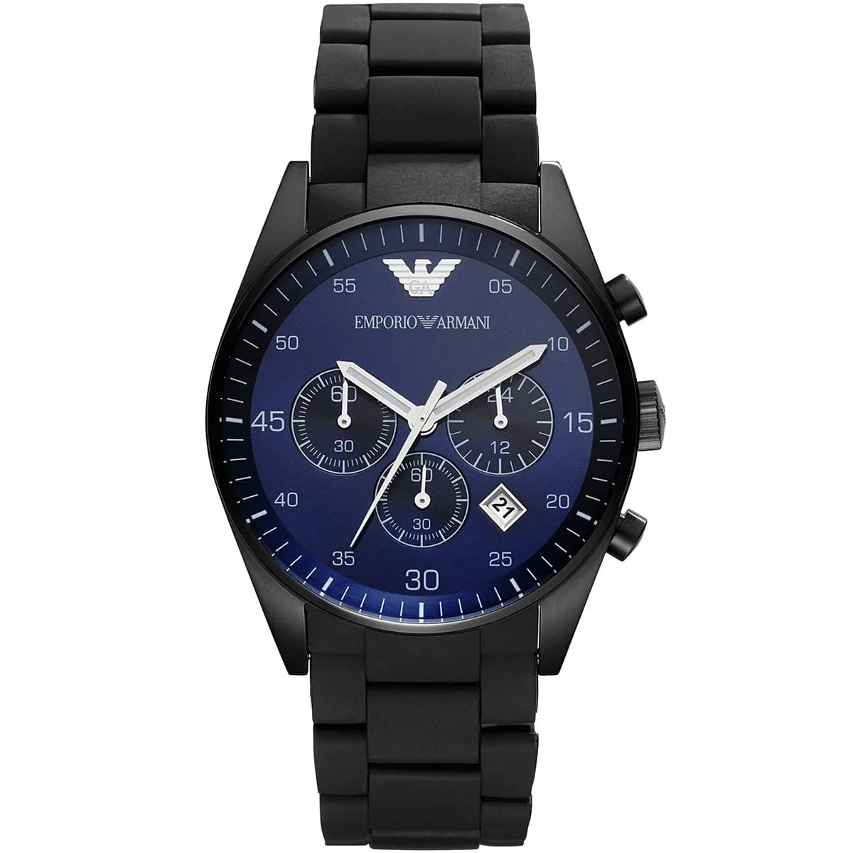 Mens Gents Black Blue Silicon Chronograph Emporio Armani Designer Watch AR5921 from Real Designer Watch Company