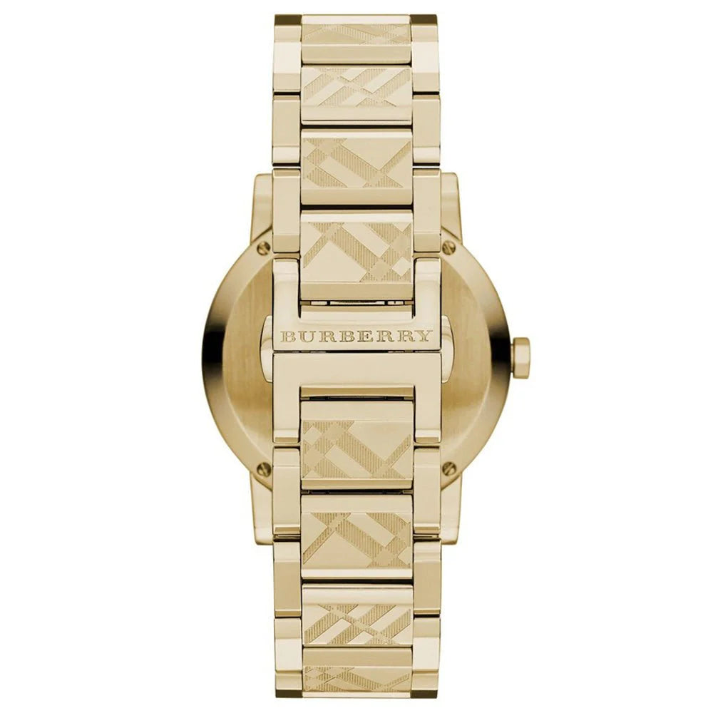 Burberry Ladies The City Engraved Checked Gold Watch BU9038