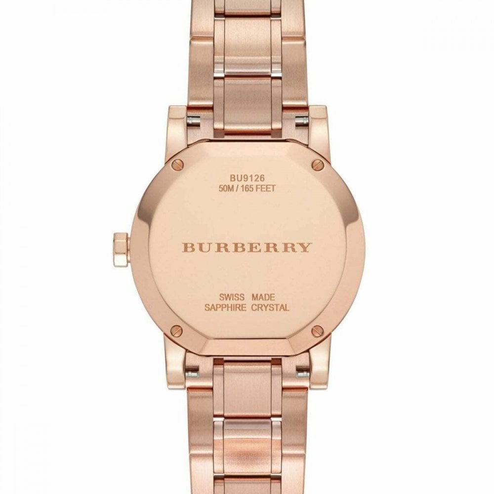 Burberry Ladies Diamond Check Stamped Rose Gold PVD Watch BU9126