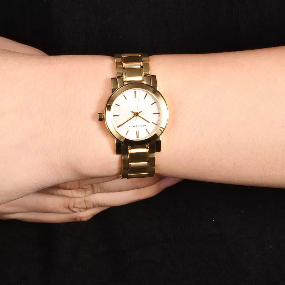 Ladies / Womens Gold Ion Plated Stainless Steel Burberry Bracelet Designer Watch BU9203