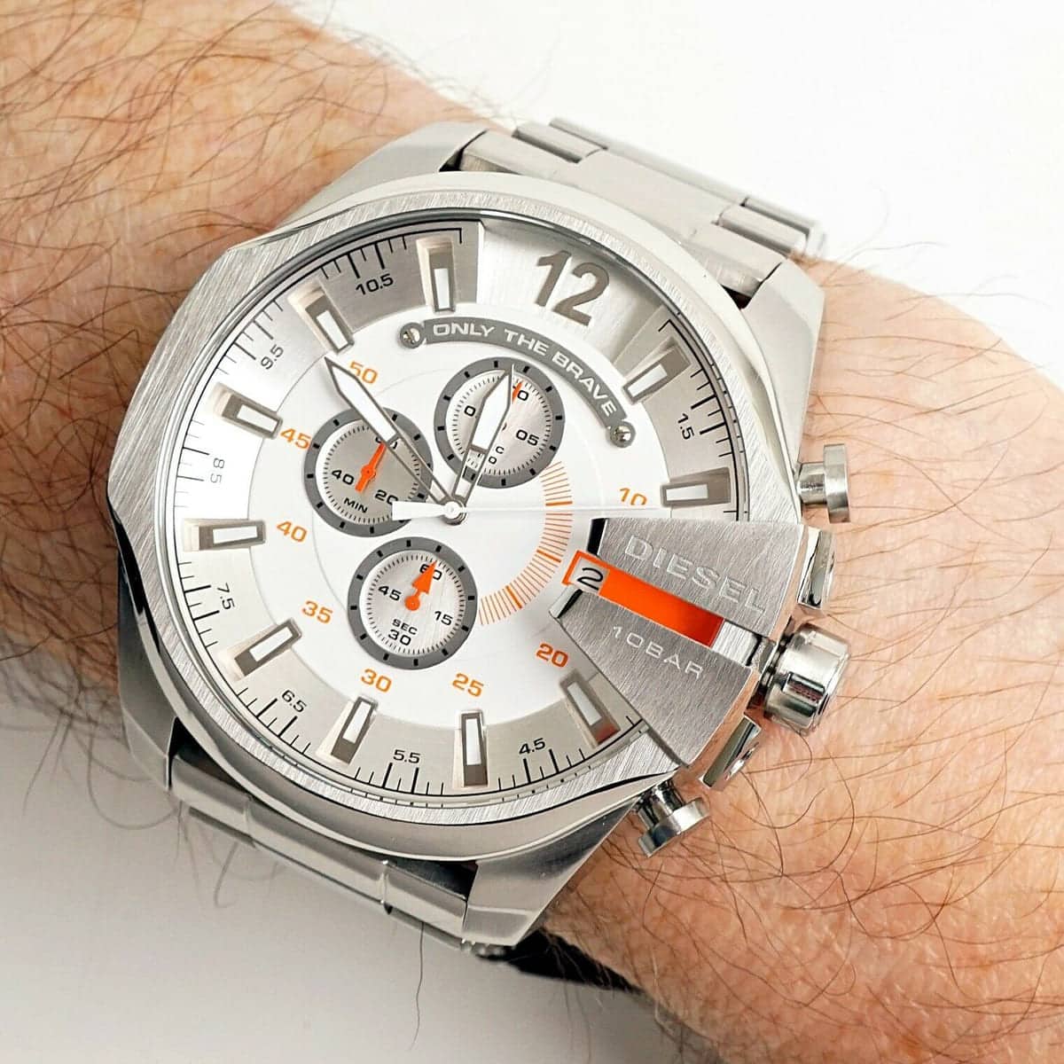 Mens / Gents Silver Mega Chief Stainless Steel Chronograph Diesel Designer Watch DZ4328