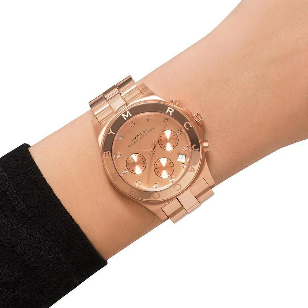 Ladies / Womens Rose Gold Stainless Steel Chronograph Marc Jacobs Designer Watch MBM3102