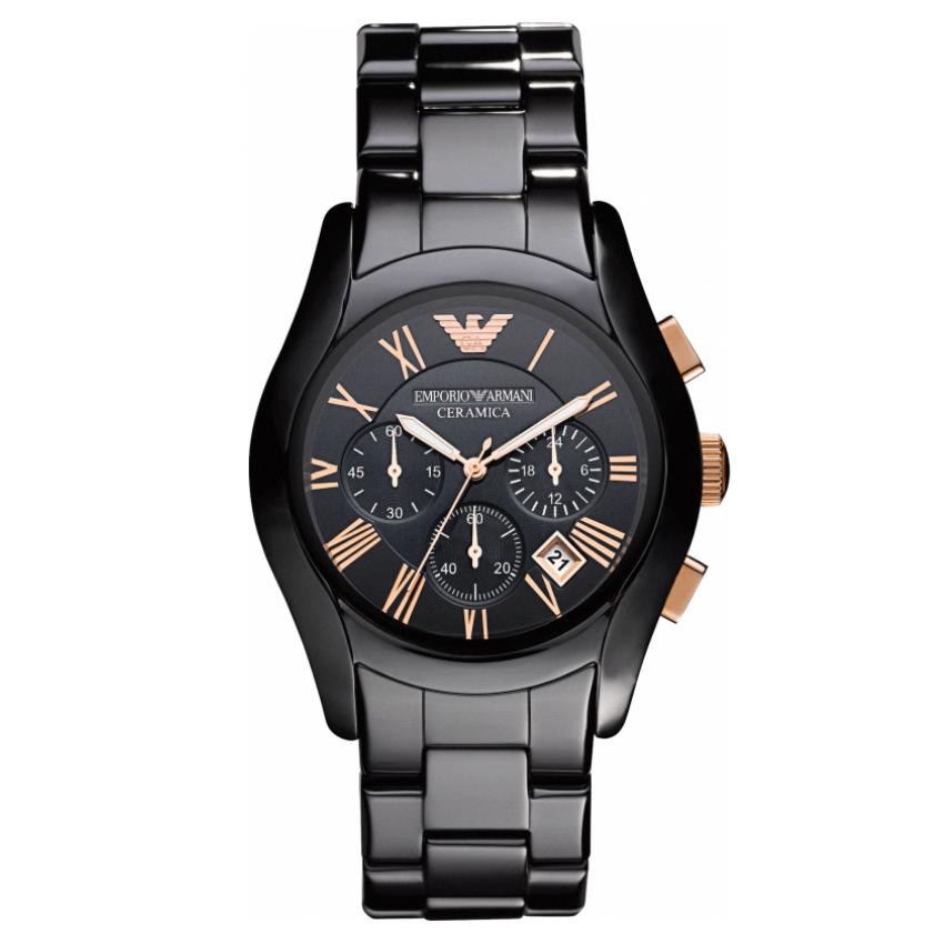 Mens Black Rose Gold Ceramic Chronograph Emporio Armani Watch AR1410