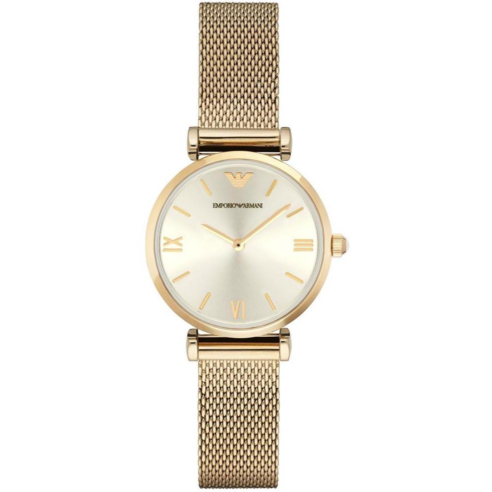 Ladies / Womens Gold Slim Mesh Designer Emporio Armani Designer Watch AR1957