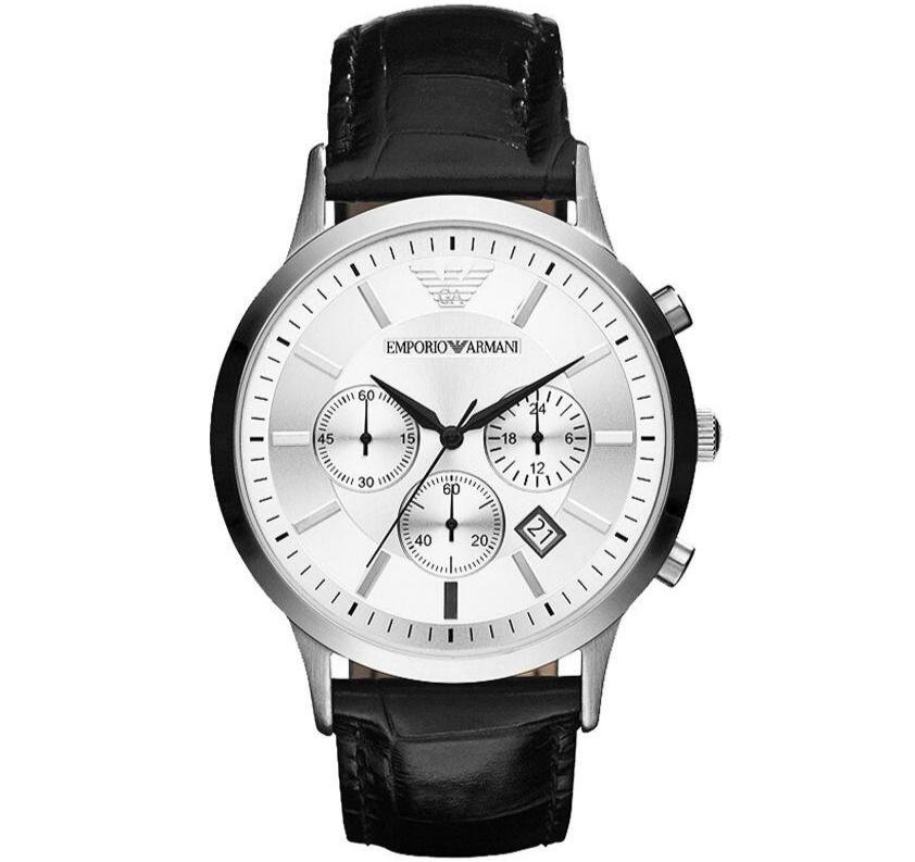 Mens Classic Black Leather Chronograph Emporio Armani Watch AR2432