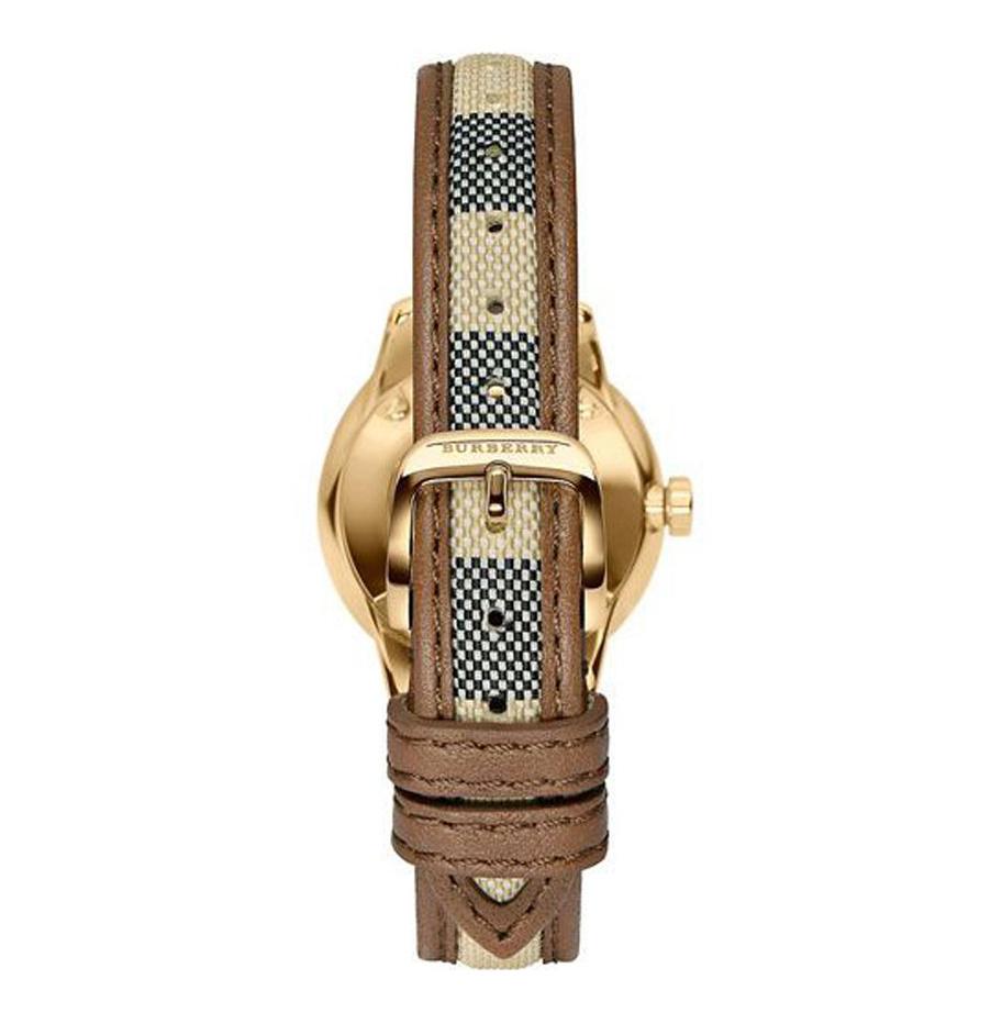 WoMens Classic Round Gold Nova Brown Check Burberry Watch BU10114