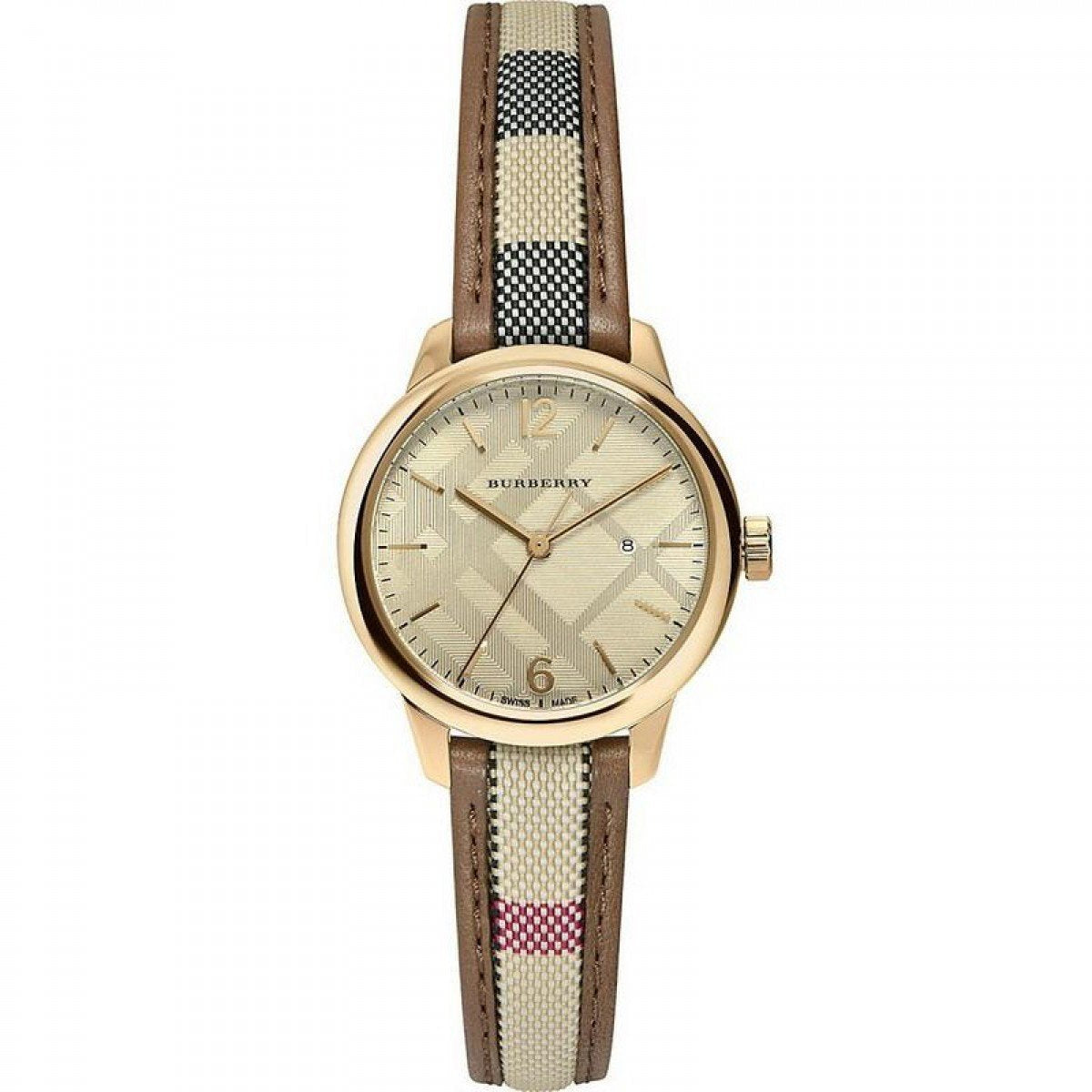 WoMens Classic Round Gold Nova Brown Check Burberry Watch BU10114