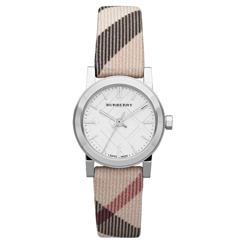 Ladies / Womens Silver Dial Nova Check Leather Burberry Designer Watch BU9212