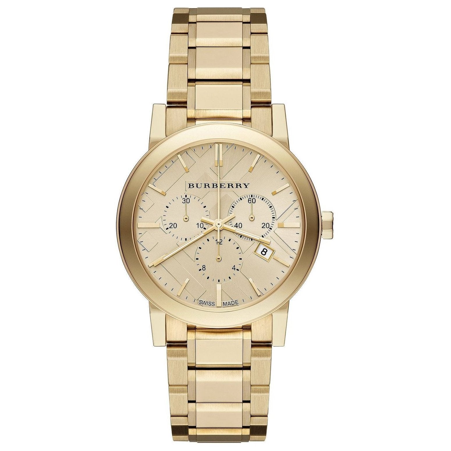 Ladies / Womens Gold Tone Stainless Steel Chronograph Burberry Designer Watch BU9753