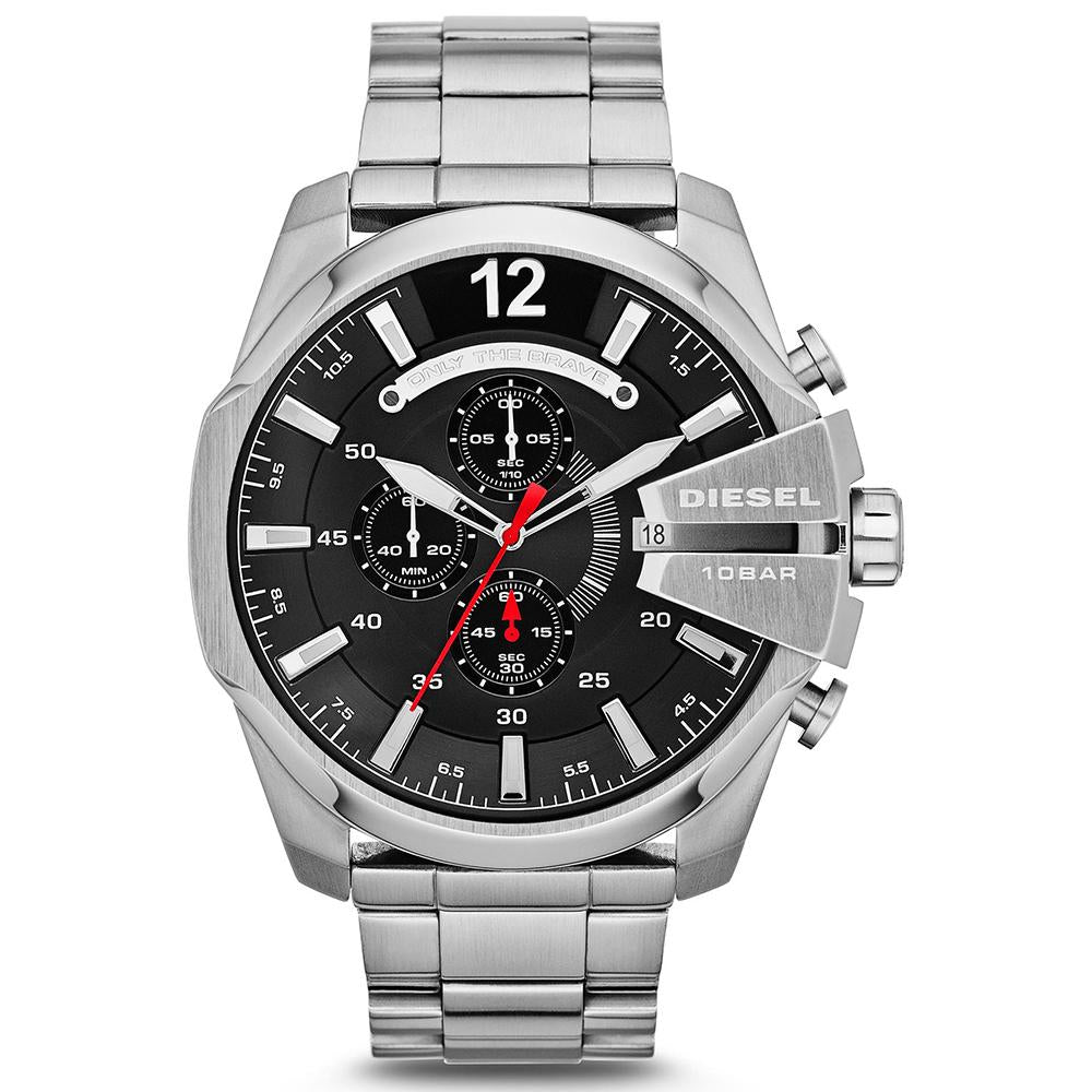 Mens / Gents Silver Mega Chief Chronograph Stainless Steel Diesel Designer Watch DZ4308