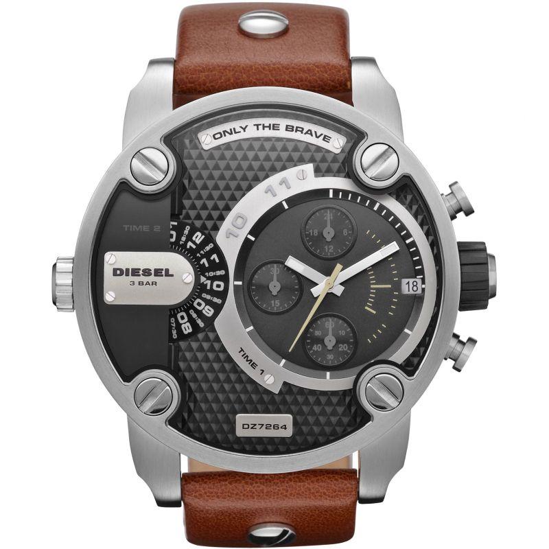 Mens / Gents Little Daddy Brown Leather Strap Chronograph Diesel Designer Watch DZ7264