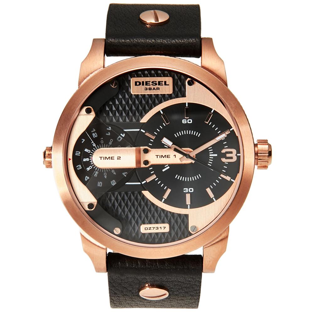 Mens / Gents Black & Rose Gold Mini Daddy Chronograph Diesel Designer Watch DZ7317