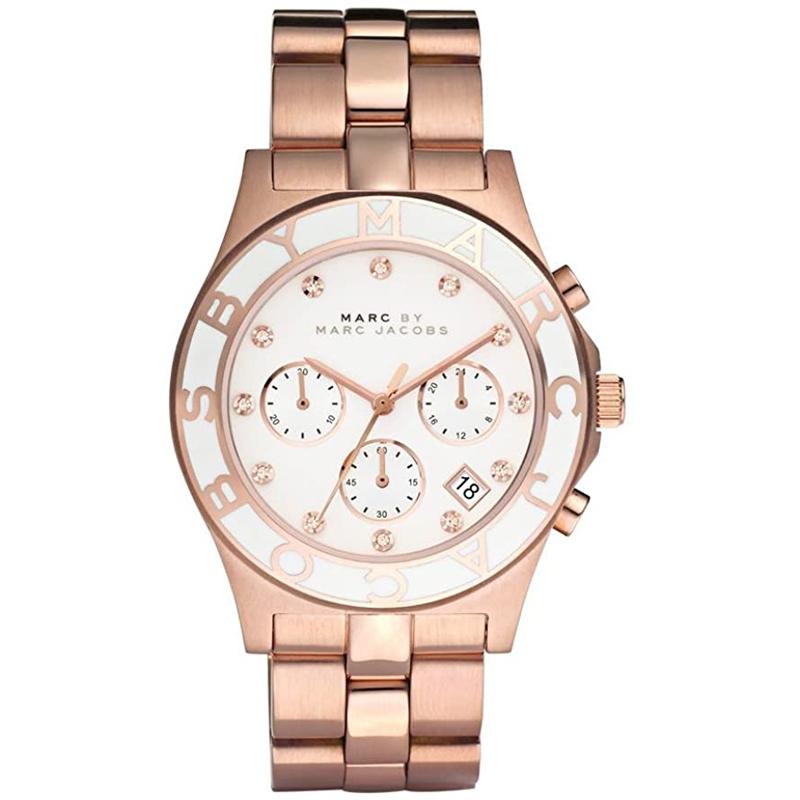 Ladies / Womens Blade Rose Gold Stainless Steel Chronograph Marc Jacobs Designer Watch MBM3082