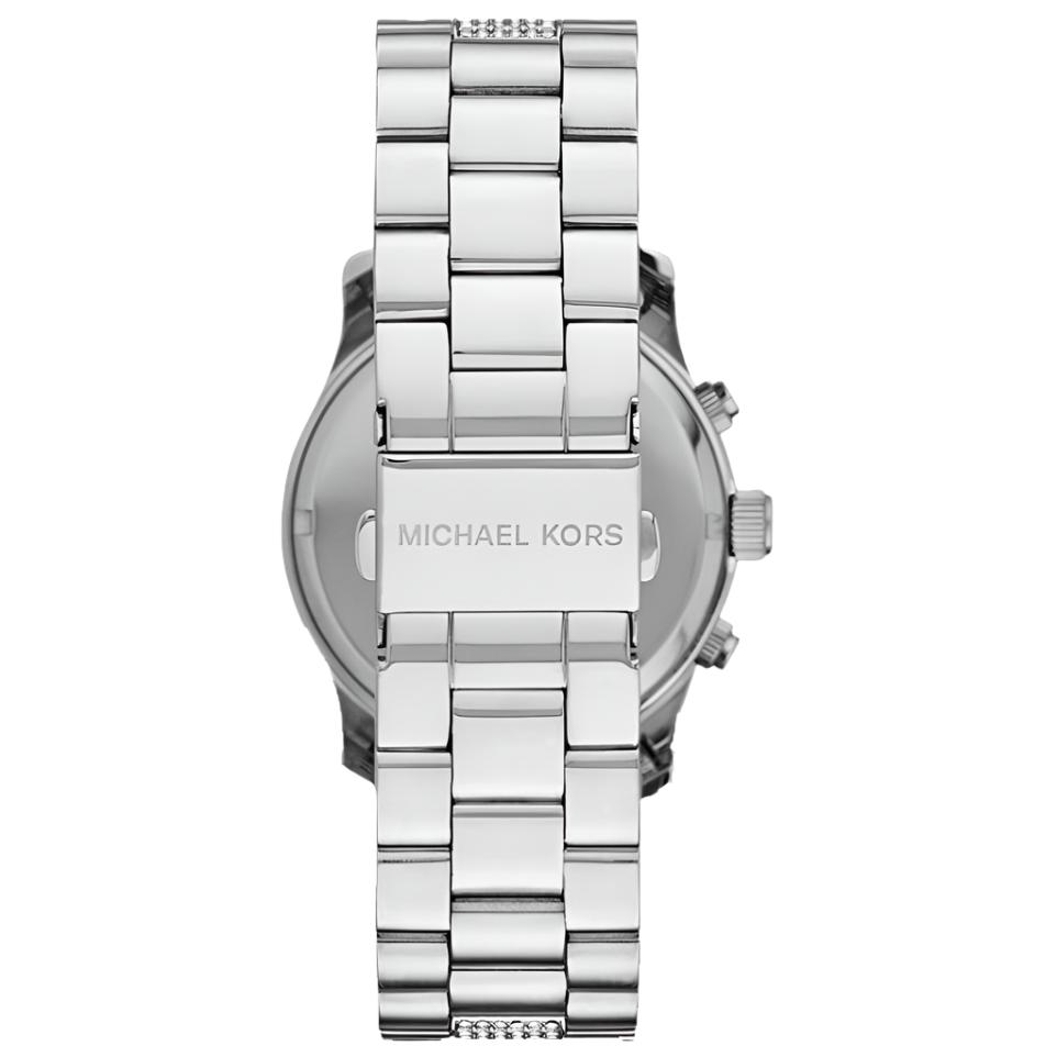 Ladies / Womens Runway Silver Glitz Stainless Steel Chronograph Michael Kors Designer Watch MK5825