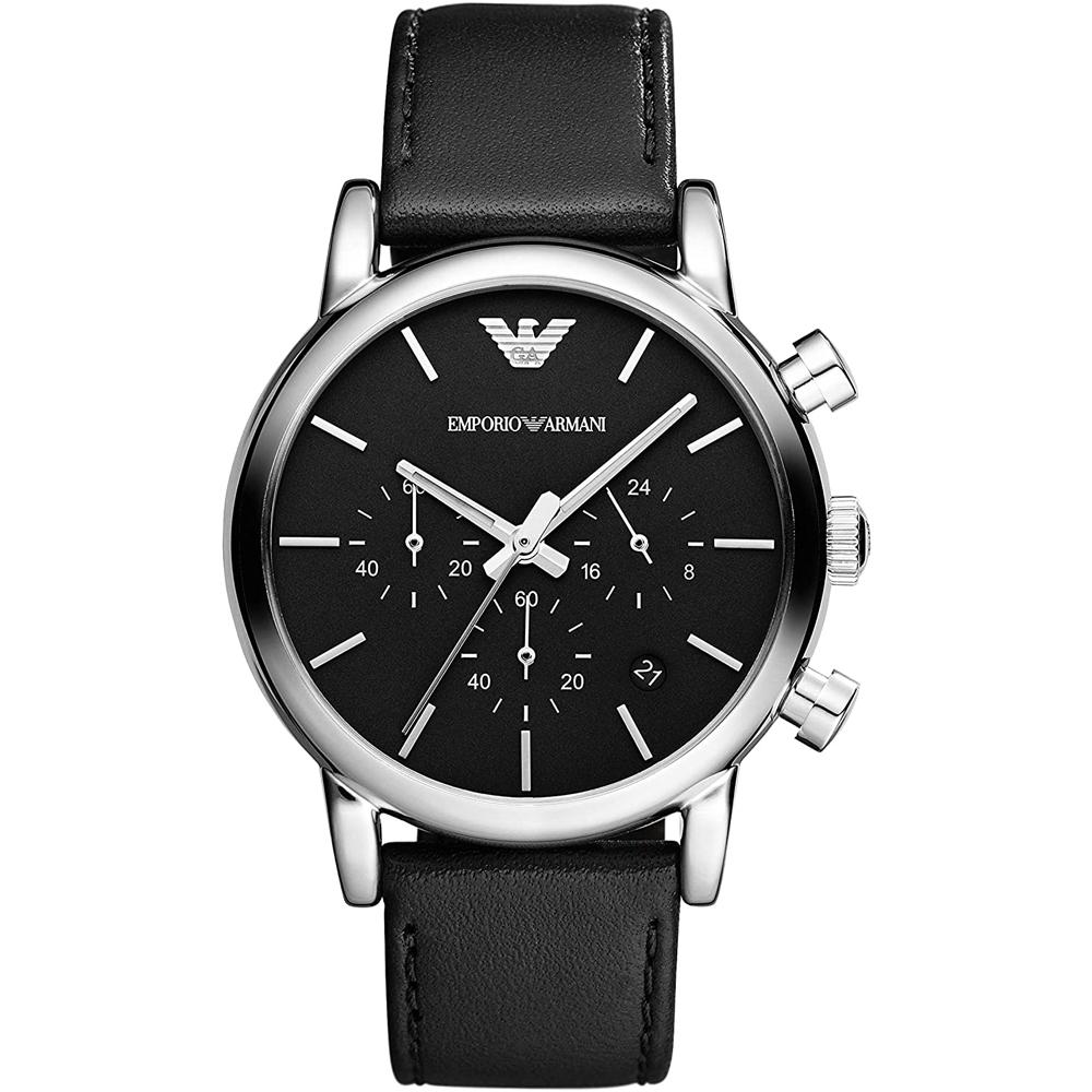 Mens / Gents Classic Black Leather Emporio Armani Designer Watch AR1733