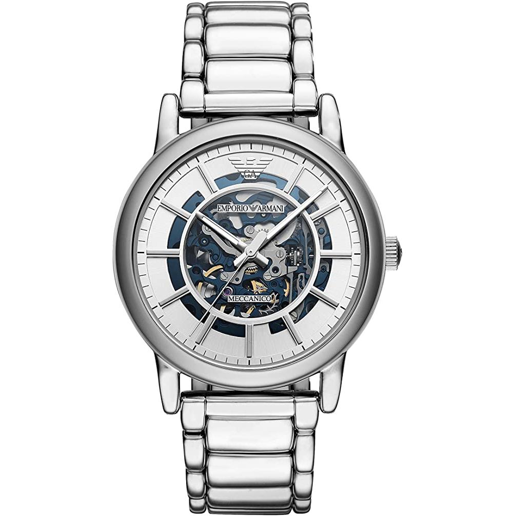 Men's  / Gents Meccanico Silver Stainless Steel Emporio Armani Designer Watch AR60006