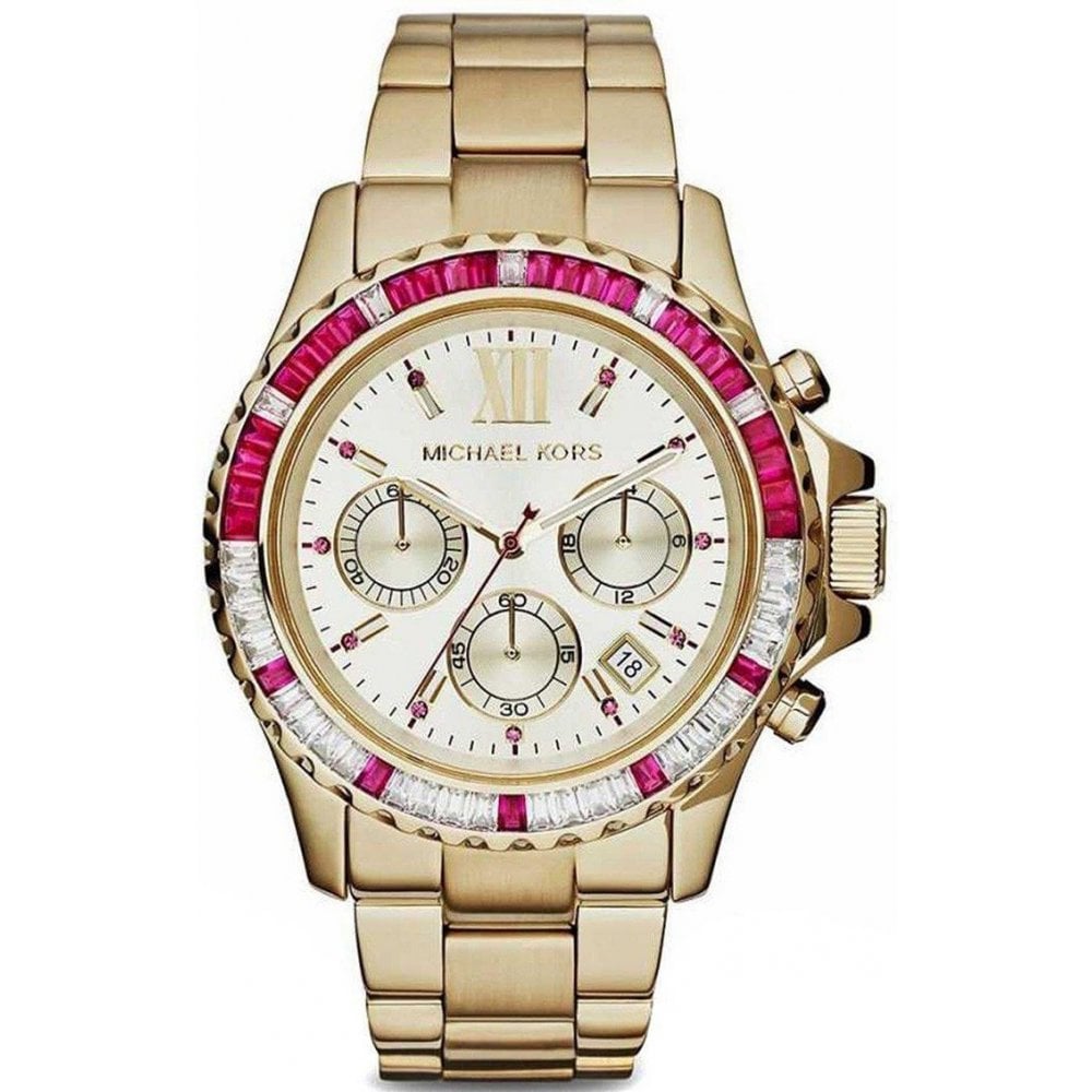 Michael Kors Ladies Watch Everest Yellow Gold Red Gem Set MK5871